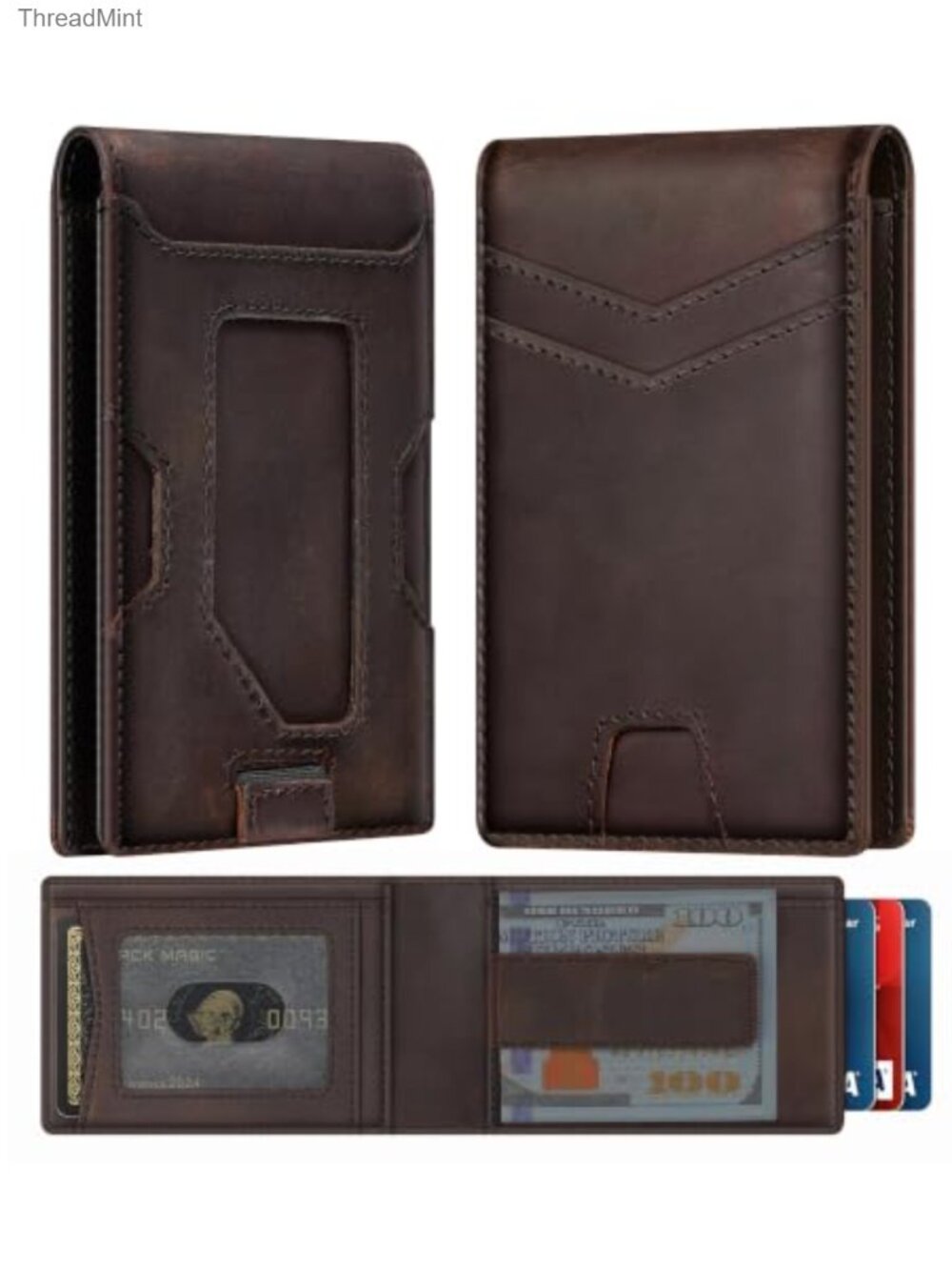 Slim Genuine Leather RFID Wallet Thin Bifold 12 Card Holder